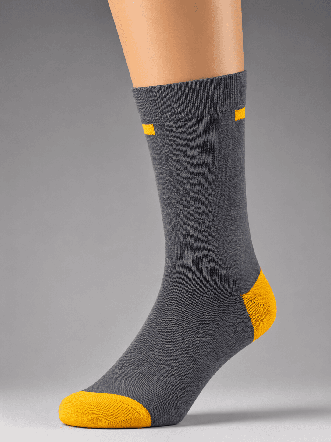 Men's Combed Cotton Crew Socks – Charcoal with Yellow Heel & Toe