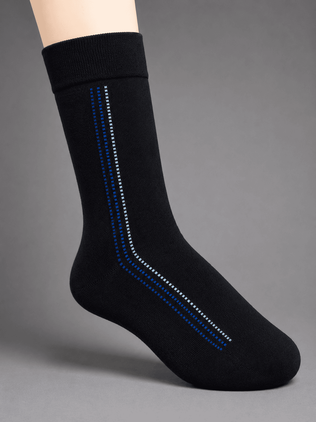 Men’s Sleek Line Combed Cotton Crew Socks – Classic Black & Blue