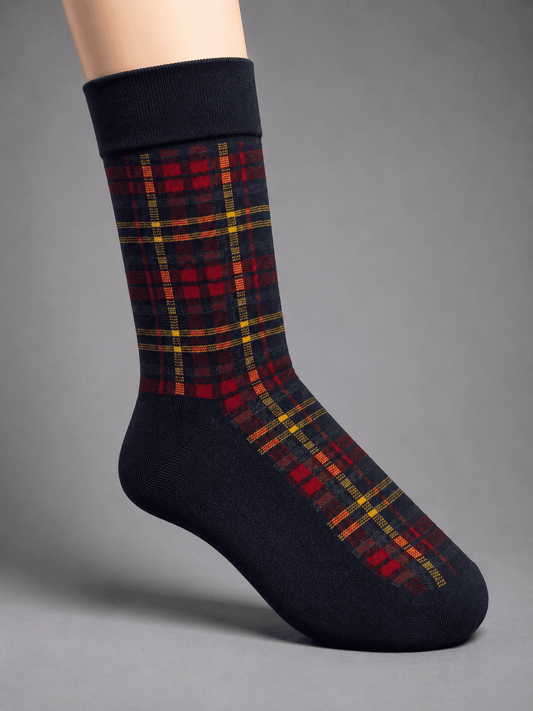 Men’s Heritage Tartan Combed Cotton Crew Socks – Navy & Red