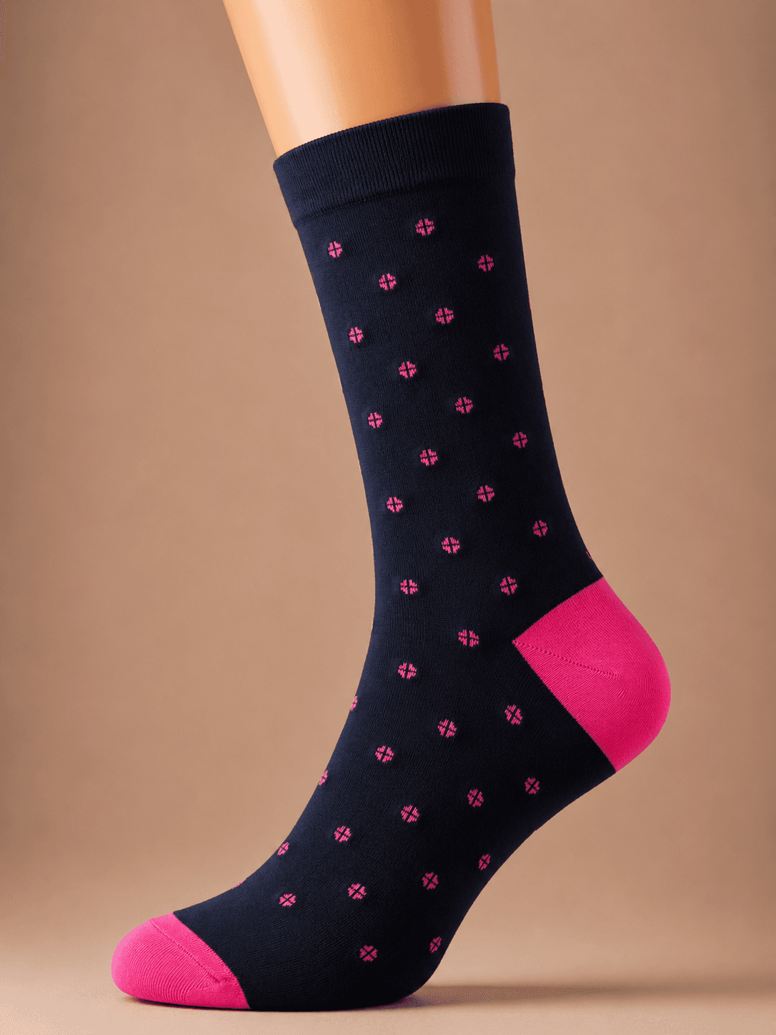 Men’s Modern Motif Combed Cotton Crew Socks – Navy & Pink