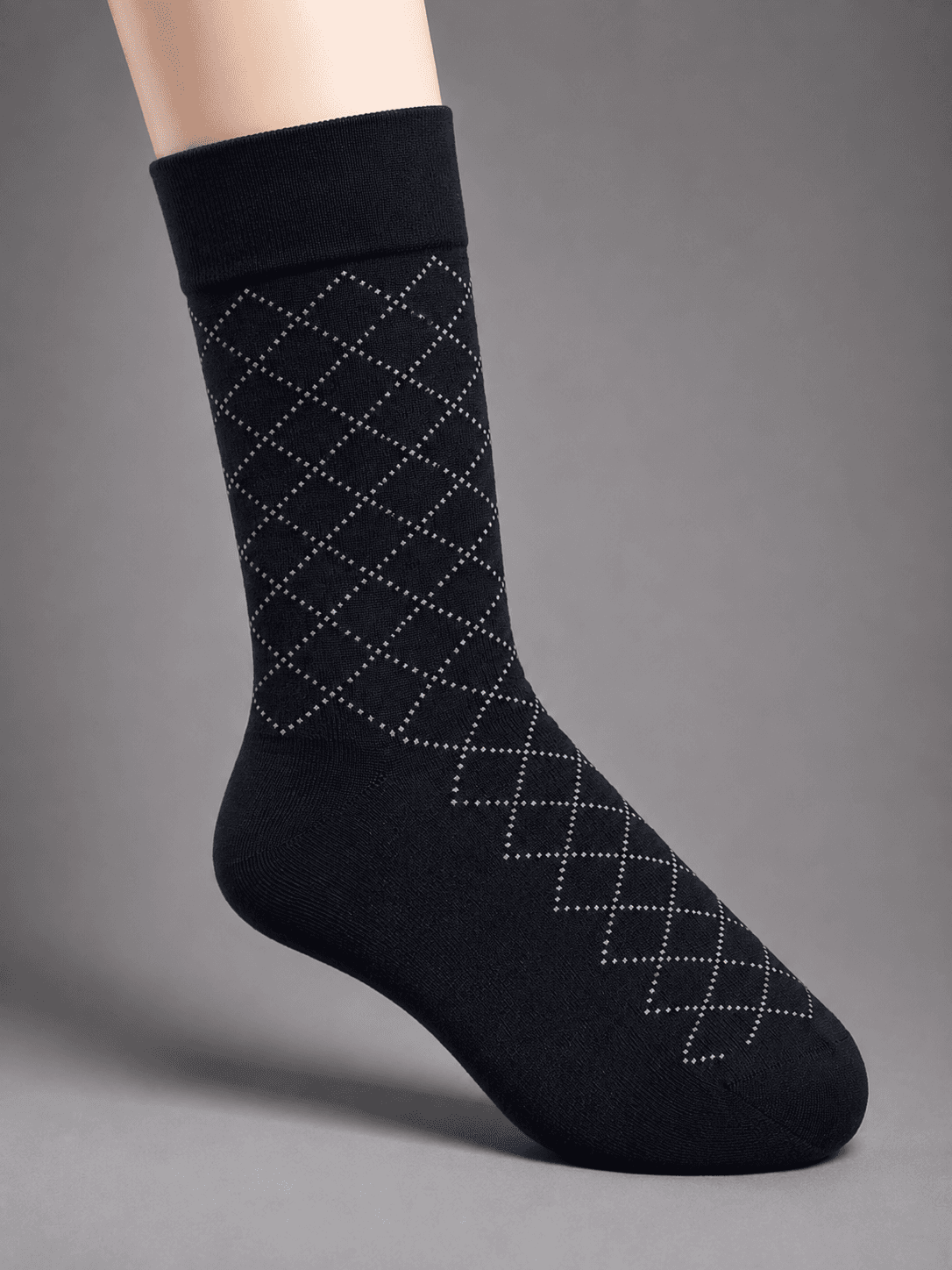 Men’s Diamond Grid Combed Cotton Crew Socks – Classic Black