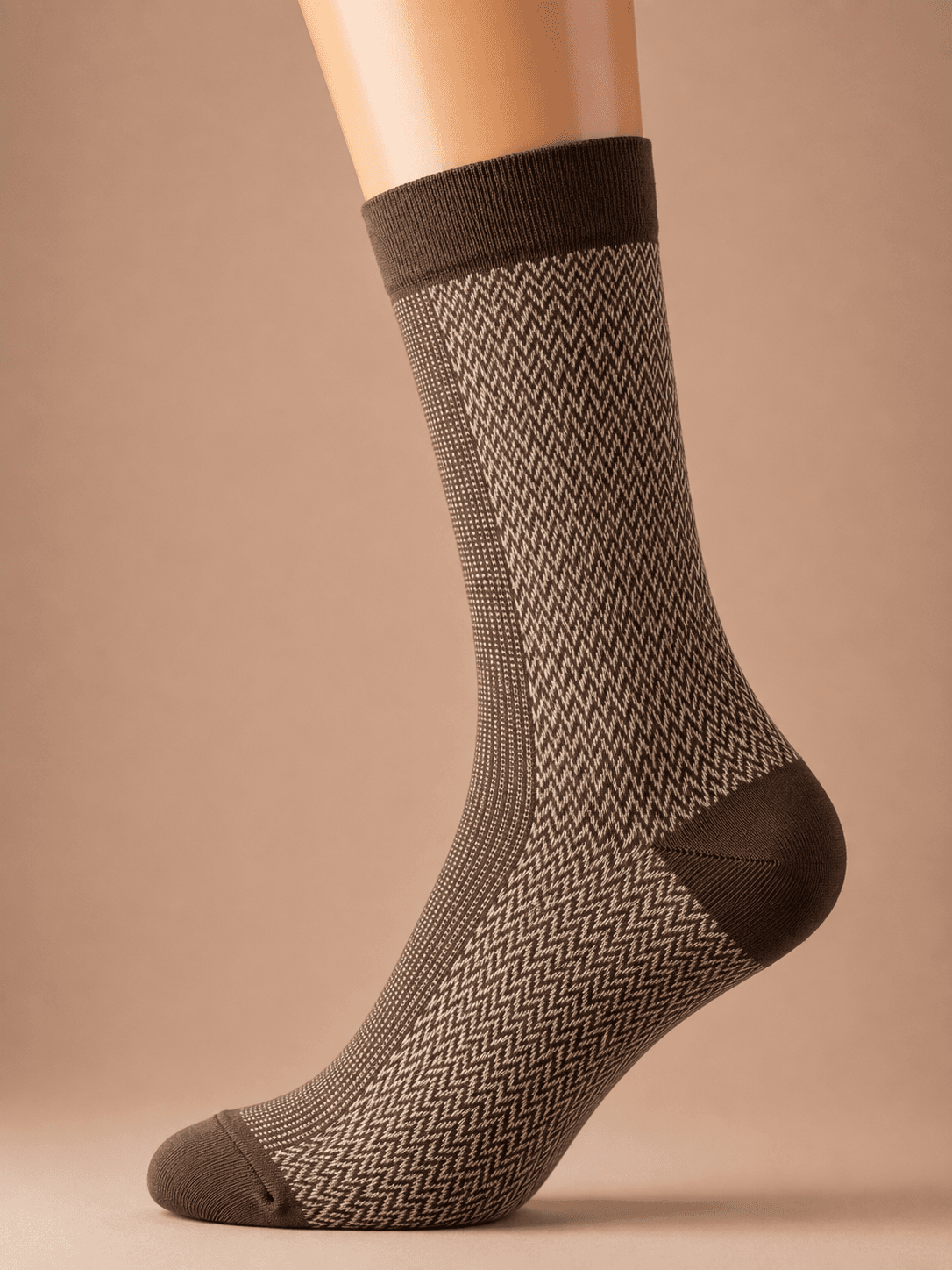 Men’s Brown & Beige Micro-Pattern Combed Cotton Crew Socks