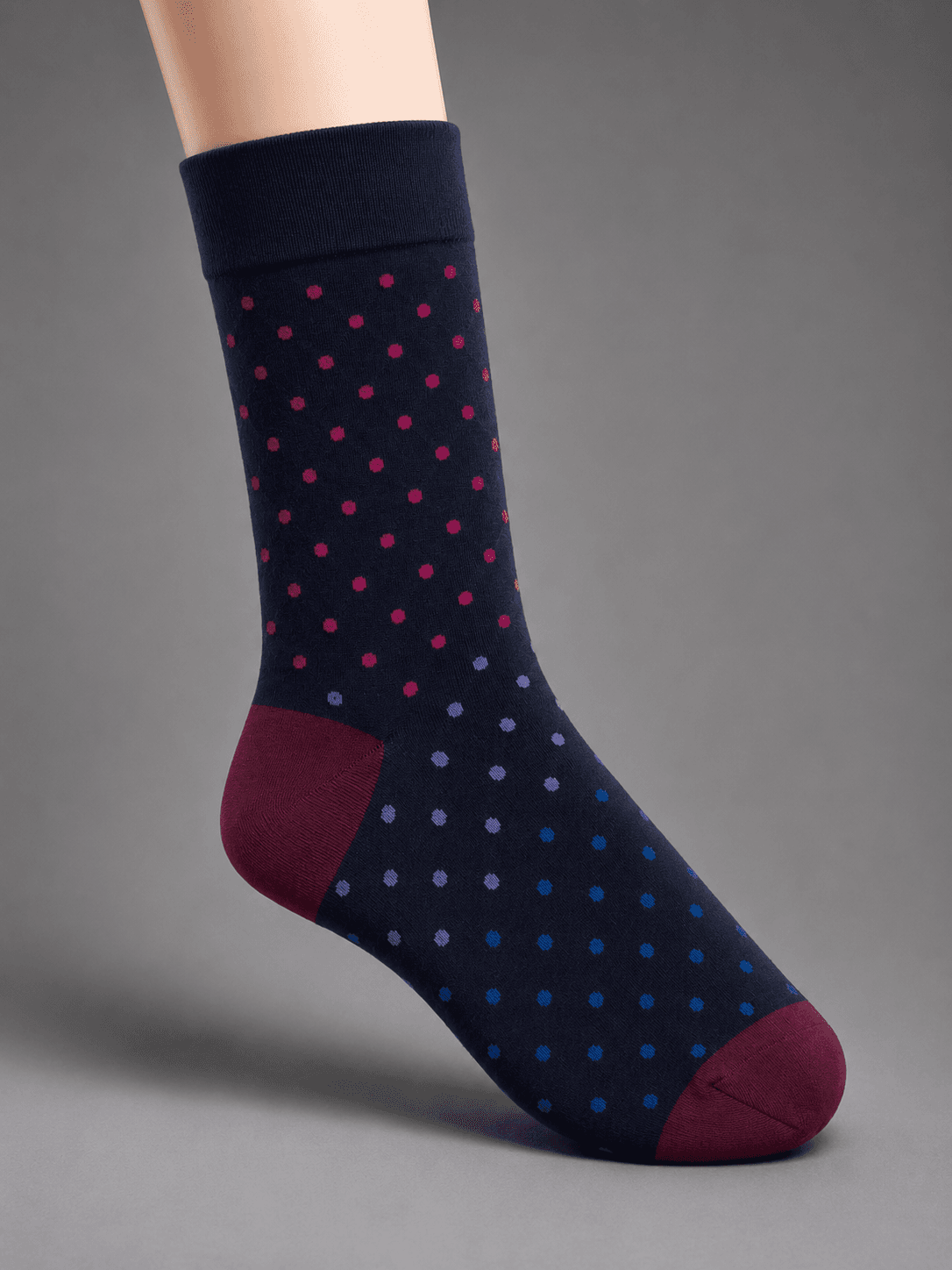 Men’s Navy Multi-Color Dot Combed Cotton Crew Socks