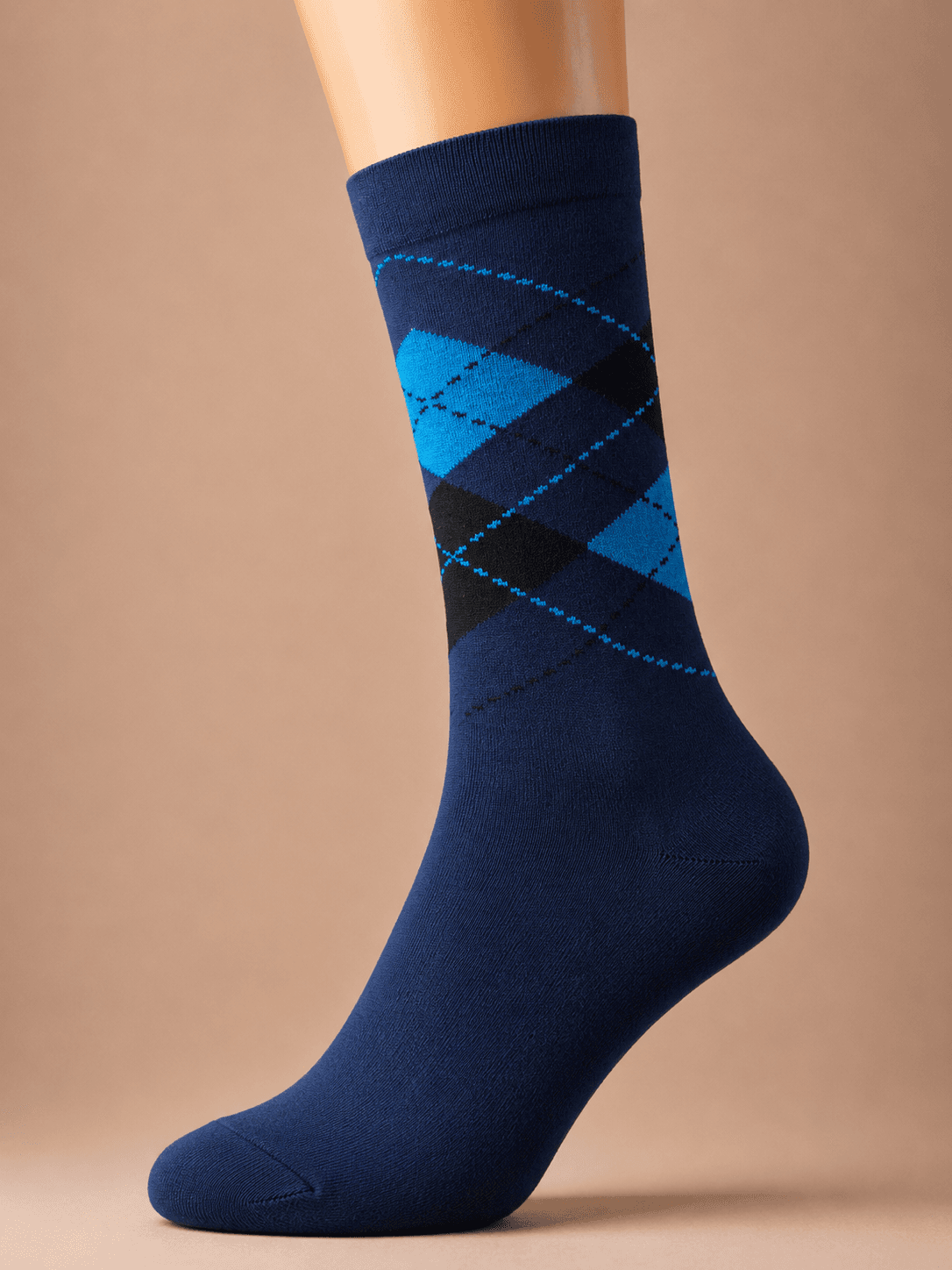 Men’s Navy Blue Argyle Combed Cotton Crew Socks