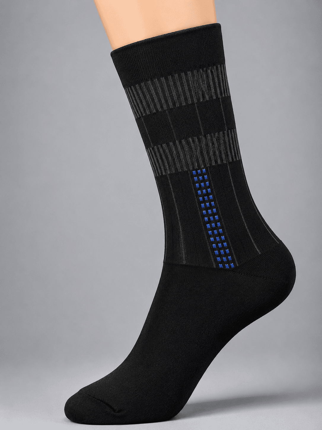 Men’s Black Linear Pattern Combed Cotton Crew Socks