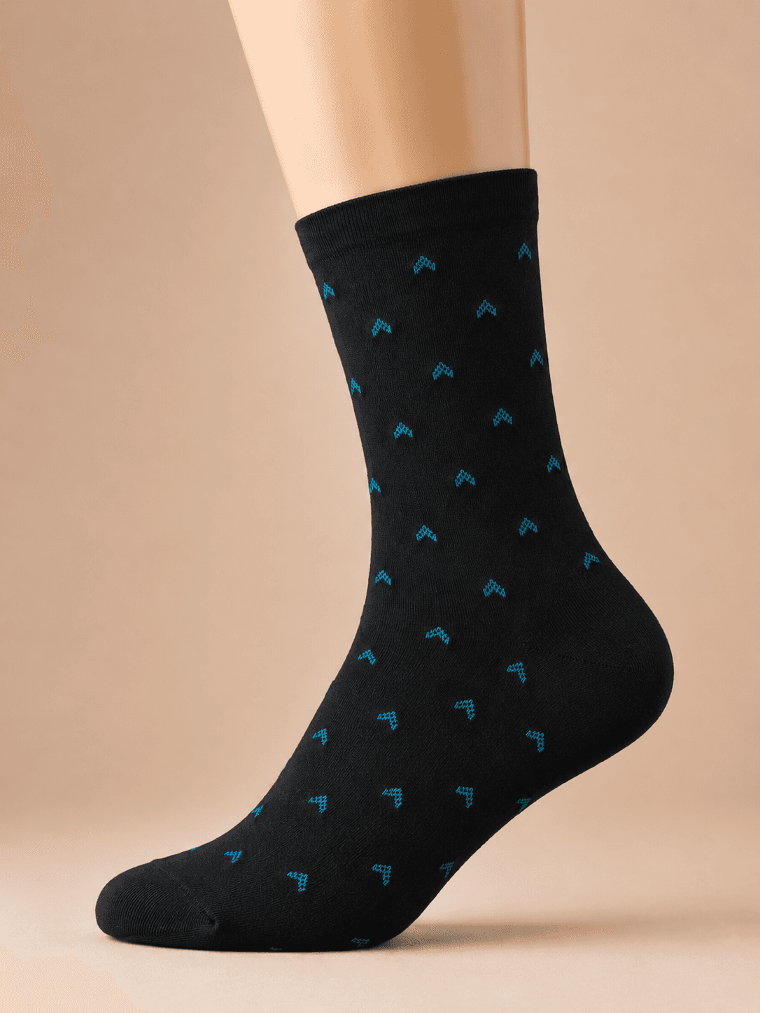 Men’s Black Teal Mini-Motif Combed Cotton Crew Socks