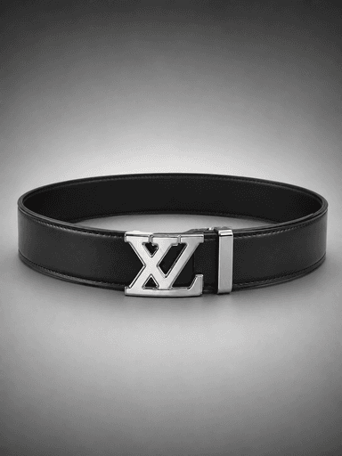 Men’s Black Leather Auto-Lock Belt with Silver-Tone Buckle