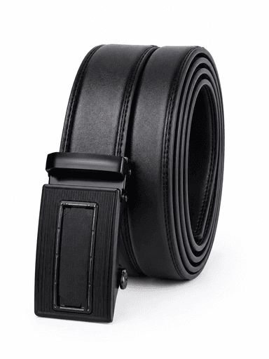 Men’s Black Leather Auto-Lock Belt with Matte Buckle