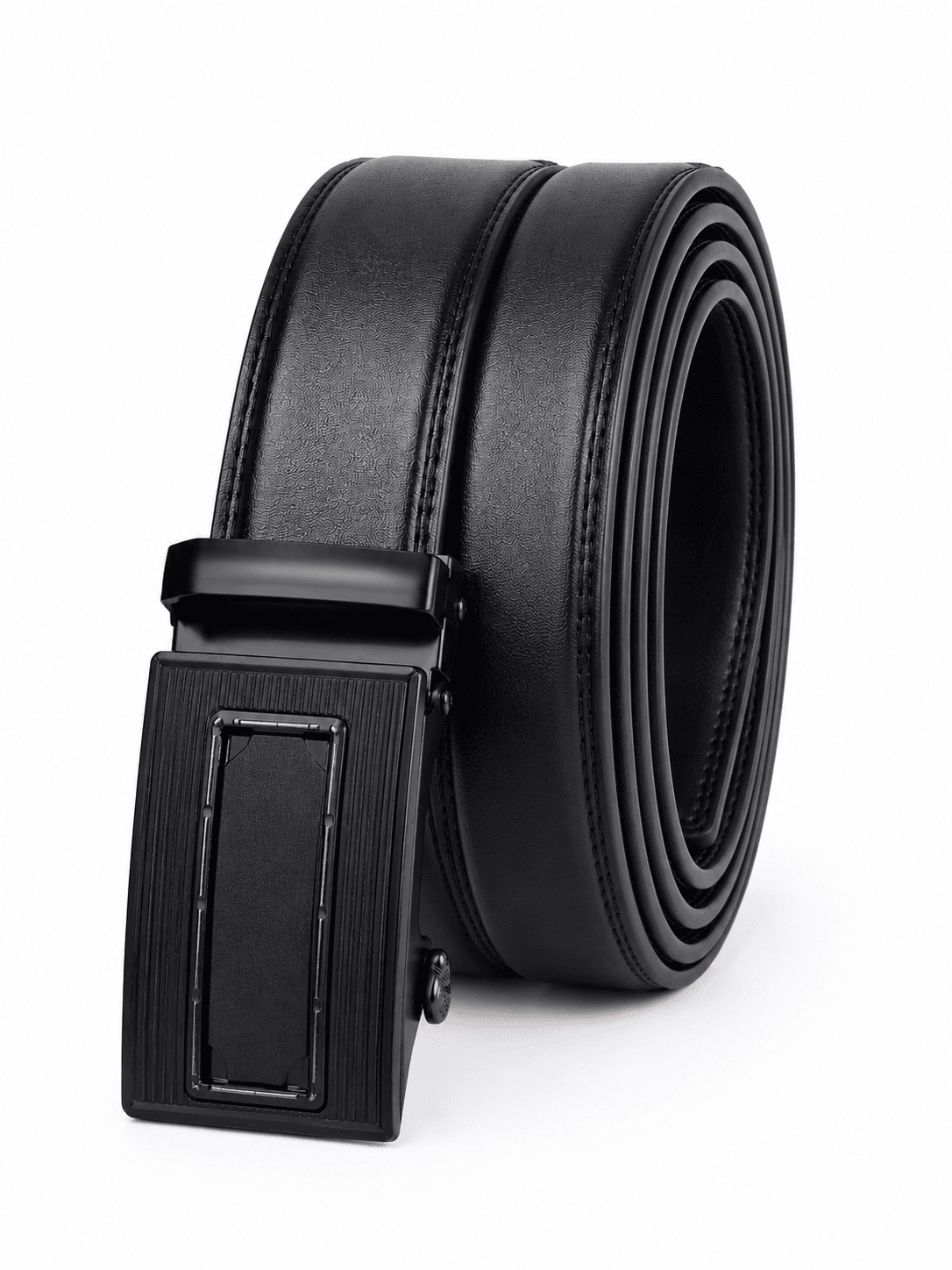 Men’s Black Leather Auto-Lock Belt with Matte Buckle