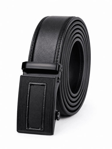 Men’s Black Leather Auto-Lock Belt with Matte Buckle