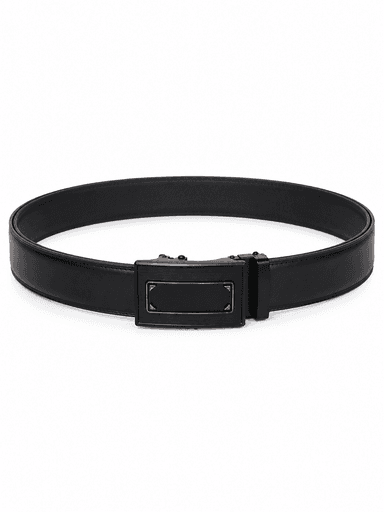 Men’s Black Leather Auto-Lock Belt with Matte Buckle