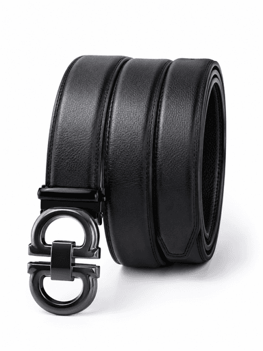 Men’s Black Leather Auto-Lock Belt with Gunmetal Buckle