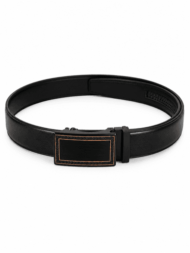 Men’s Black Leather Auto-Lock Belt with Copper-Accent Buckle