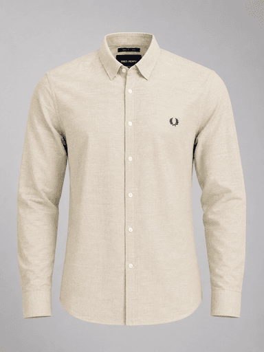 Men’s Cream Textured Cotton Long-Sleeve Shirt