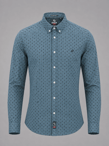 Men’s Sage Green Cotton Dotted Long-Sleeve Shirt
