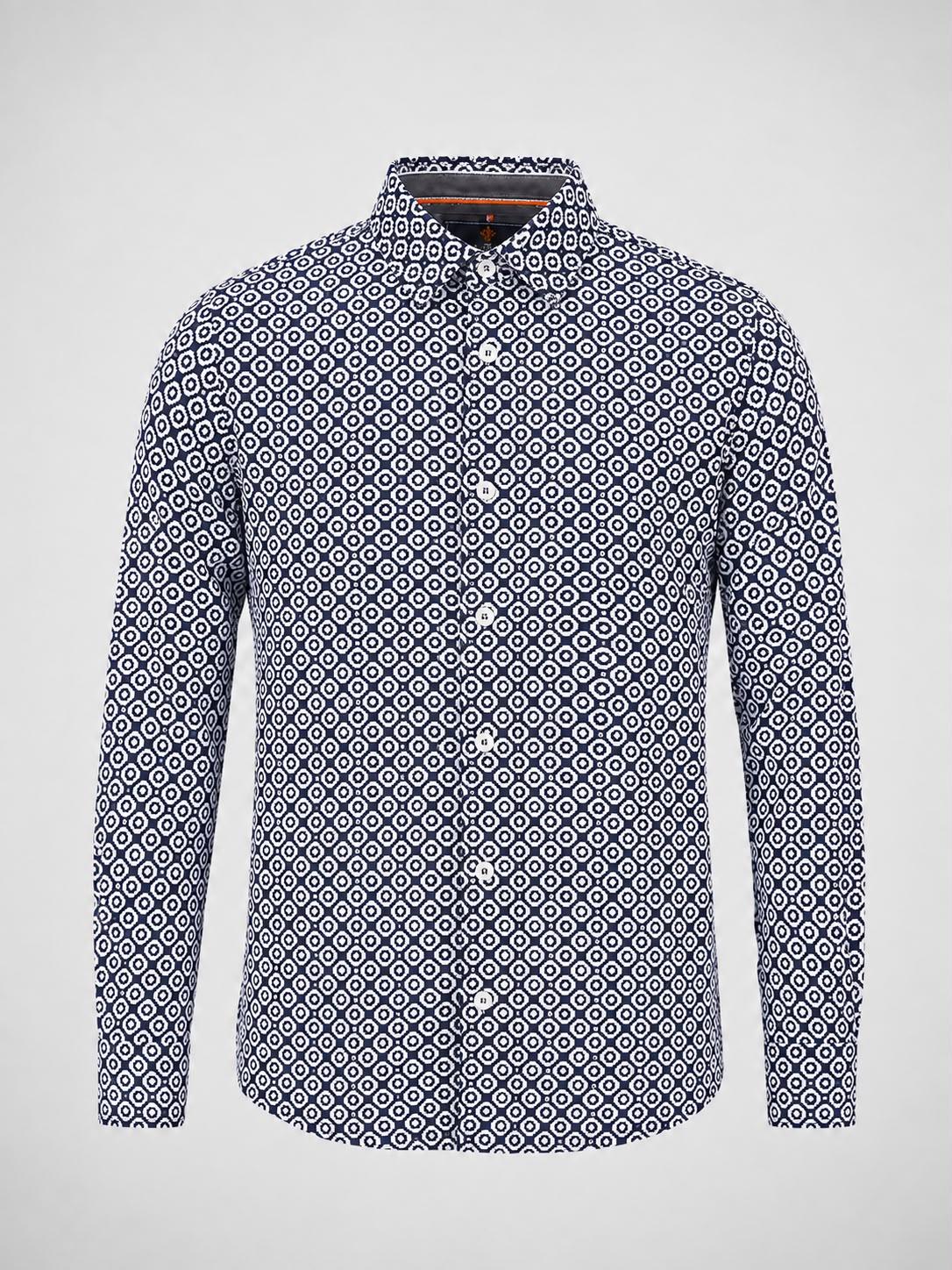 Boys’ Navy & White Geometric Print Long-Sleeve Casual Shirt