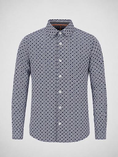 Boys’ Navy & White Geometric Print Long-Sleeve Casual Shirt