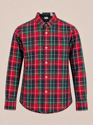 Boys’ Navy & White Geometric Print Long-Sleeve Casual Shirt