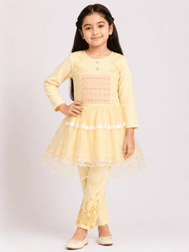 Girls’ Embellished Jersey Frock-Style Top with Matching Trouser 2-Piece Suit