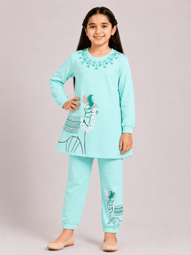 Girls’ Printed Jersey Long Shirt & Jogger Trouser 2-Piece Suit