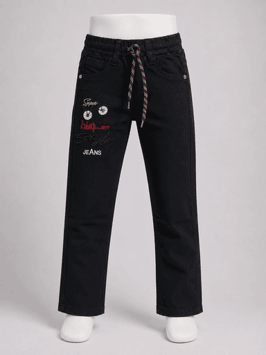 Boys’ Fashion Graphic Straight-Leg Denim Jeans with Drawstring Waist