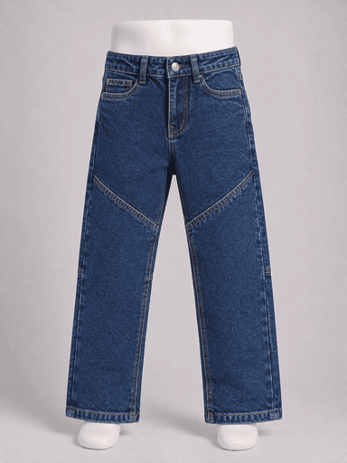 Boys’ Contrast-Stitch Wide-Leg Washed Panel Denim Jeans