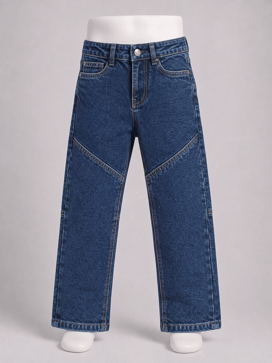Boys’ Contrast-Stitch Wide-Leg Washed Panel Denim Jeans