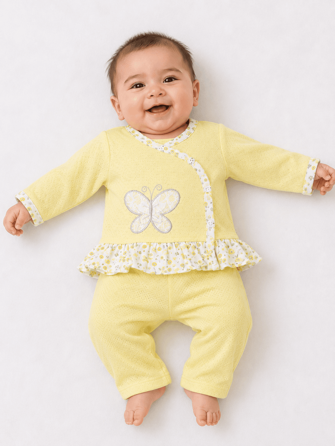 Newborn Baby Girls’ Jersey 2-Piece Butterfly Ruffle Suit