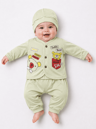 Newborn Unisex Baby Jersey Printed 3-Piece Suit with Cap