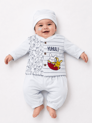 Newborn Unisex Baby Jersey Printed 3-Piece Suit with Cap