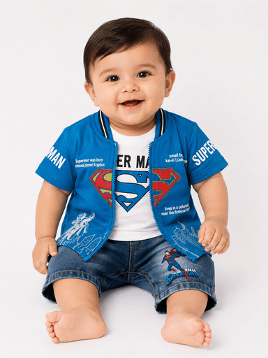 Baby Boys Jersey 3-Piece Printed Half-Sleeve Suit with Shorts