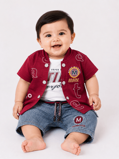 Baby Boys Jersey 3-Piece Printed Half-Sleeve Suit with Shorts