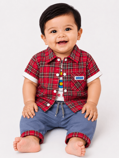 Baby Boys Cotton Check Shirt & Nicker 2-Piece Casual Suit