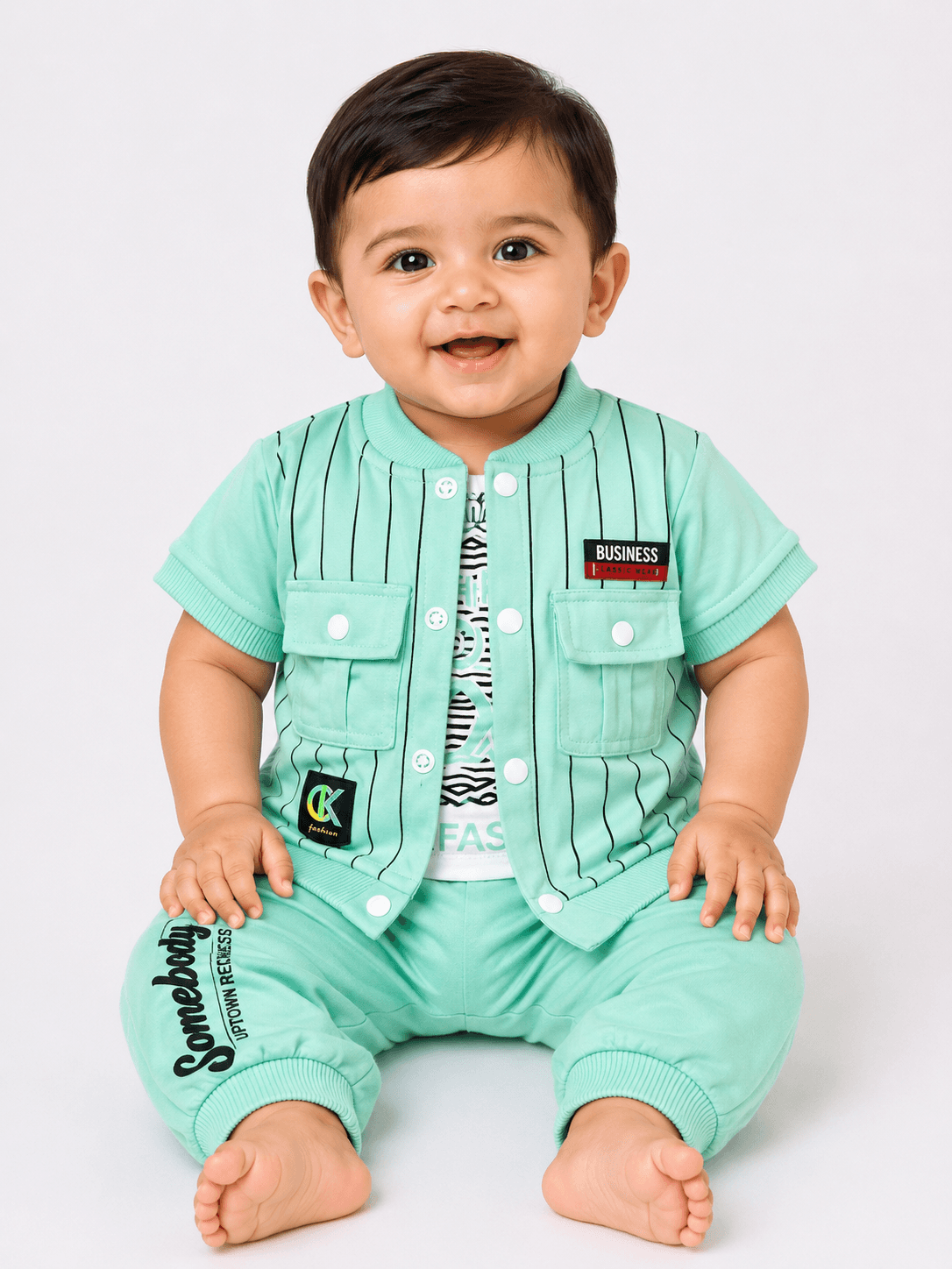 Baby Boys Jersey 3-Piece Striped Jacket, T-Shirt & Trouser Suit