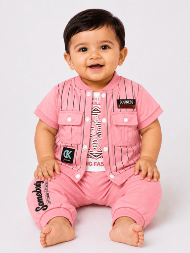 Baby Boys Jersey 3-Piece Striped Jacket, T-Shirt & Trouser Suit