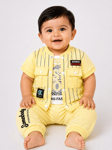 Baby Boys Jersey 3-Piece Striped Jacket, T-Shirt & Trouser Suit