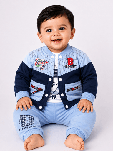 Baby Boys Jersey 3-Piece Sports Jacket, T-Shirt & Trouser Suit