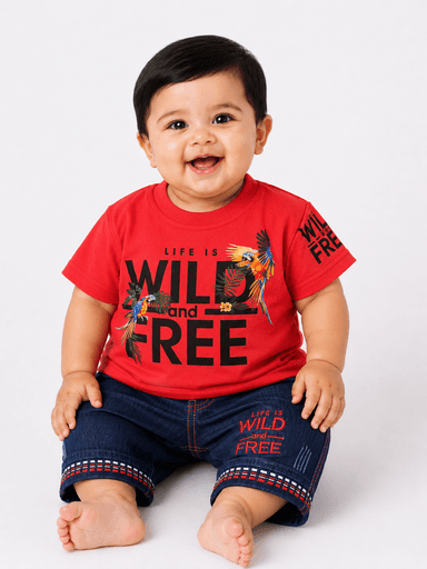 Baby Boys Wild & Free Printed Jersey T-Shirt & Denim-Style Nicker 2-Piece Suit